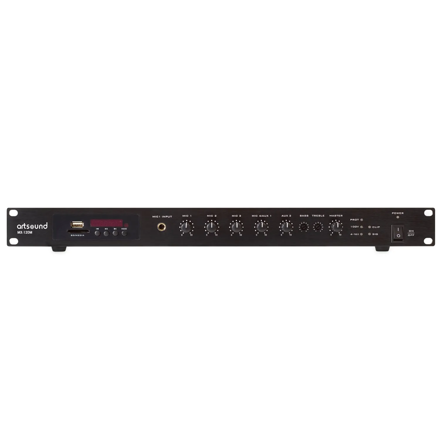 Amplificateur Mélangeur Source Intégrée ArtSound MX-120M, 19", 100V, 120W (1/7)