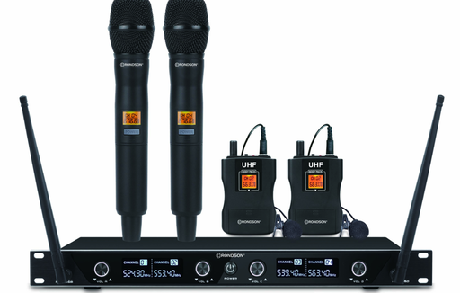 [BE-1040/2MIC/2BP] Ensemble UHF, 2 Mic main et 2 Mic cravates 501/511.5/524/538.5 Mhz BE-1040/2MIC/2BP RONDSON